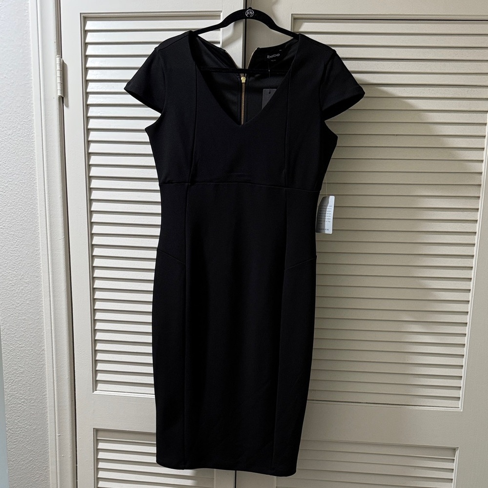 bebe Black V-Neck Midi Dress